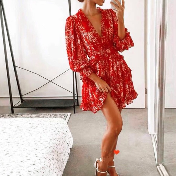 Bethany floral print open back dress - RED - Picture 3 of 6